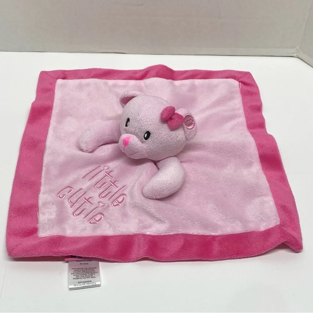 Mini Bean Little Cutie Baby Bear Lovey Security Blanket Pink Satin Trim & Back